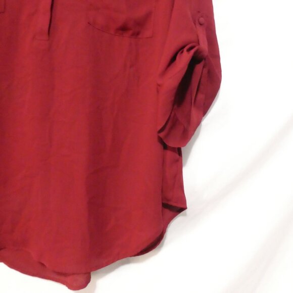 TORRID - Harper | size 2 | Chic Burgundy Blouse | Roll-Up Sleeves | Pockets - Picture 9 of 16